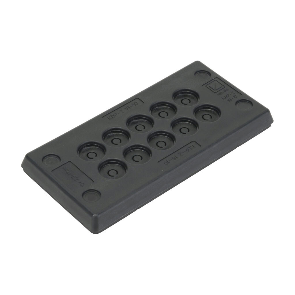 567405 - Murrplastik KDP/Z series cable entry system frame, polypropylene frame, TPS grommet block, 16-pin frame, black, (10) 7.5-12mm opening(s), UL Type 4X and 12, IP65 IP66 IP67. Package of 5.