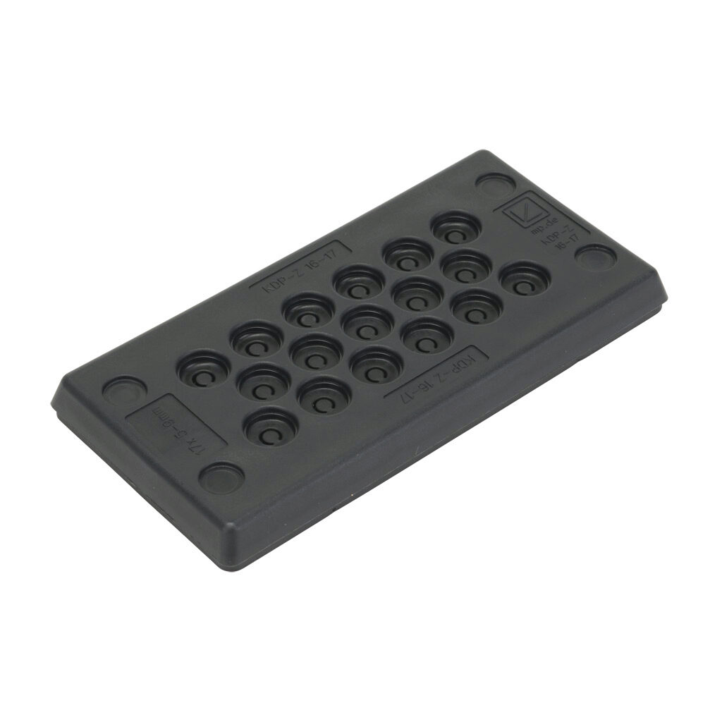 567409 - Murrplastik KDP/Z series cable entry system frame, polypropylene frame, TPS grommet block, 16-pin frame, black, (17) 5-9mm opening(s), UL Type 4X and 12, IP65 IP66 IP67. Package of 5.