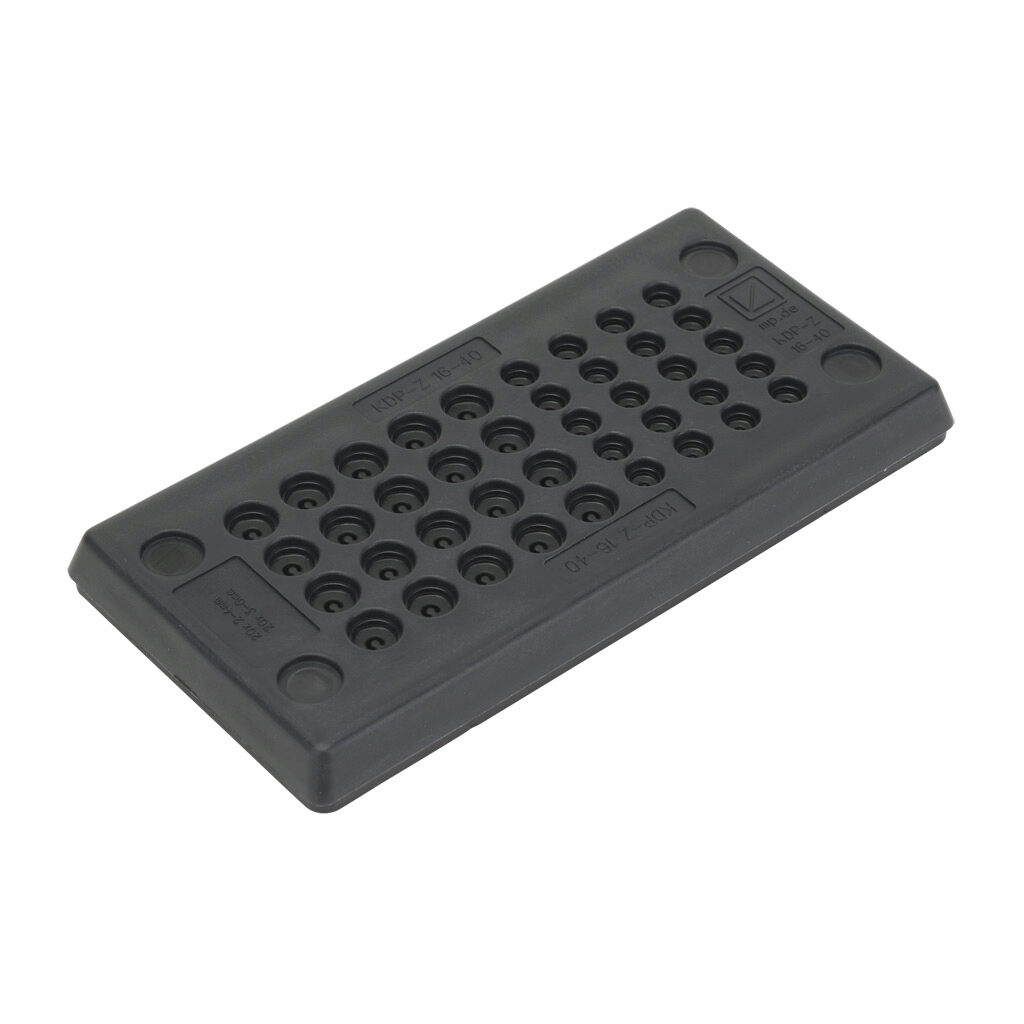 567413 - Murrplastik KDP/Z series cable entry system frame, polypropylene frame, TPS grommet block, 16-pin frame, black, (20) 2-4mm and (20) 3-6mm opening(s), UL Type 4X and 12, IP65 IP66 IP67. Package of 5.