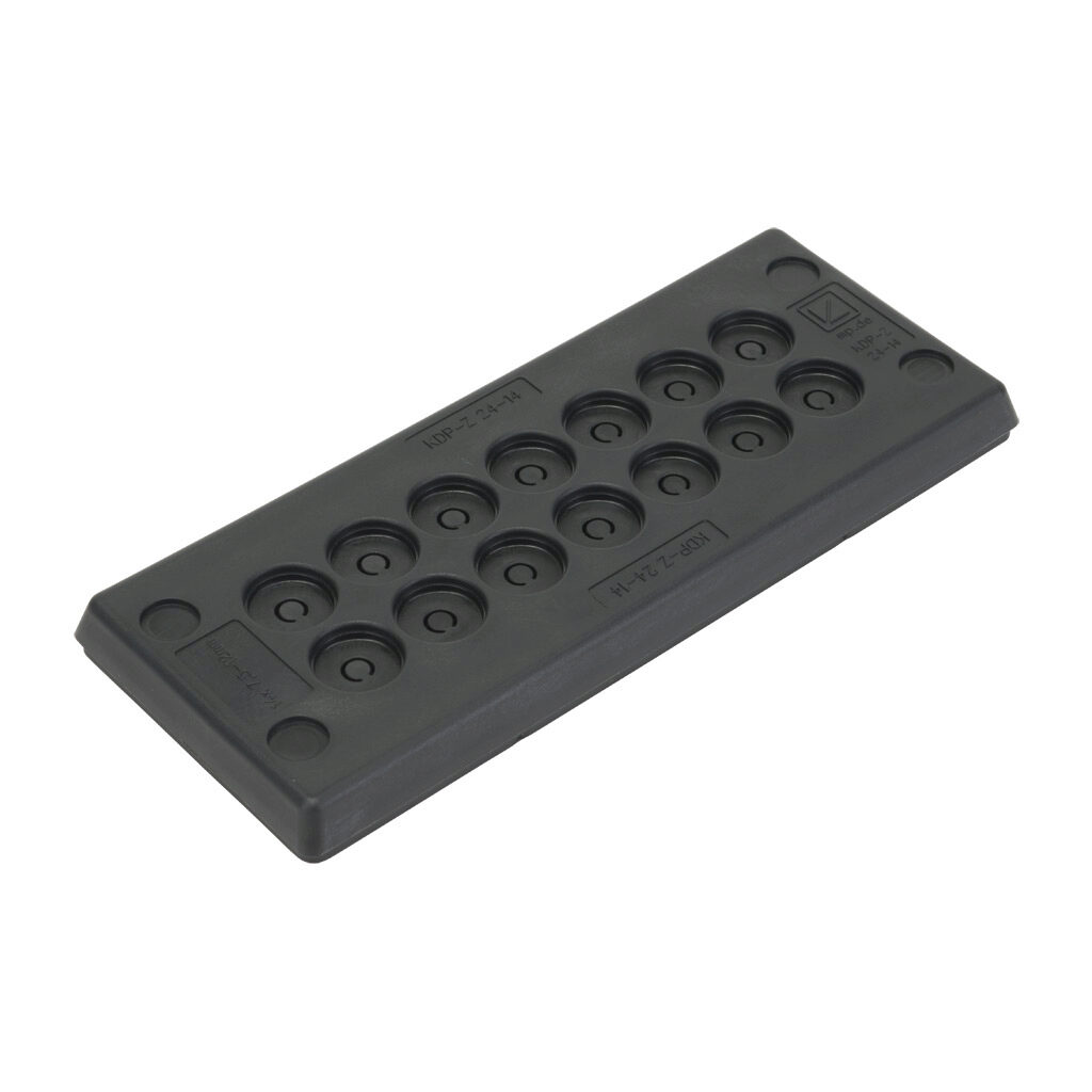 567417 - Murrplastik KDP/Z series cable entry system frame, polypropylene frame, TPS grommet block, 24-pin frame, black, (14) 7.5-12mm opening(s), UL Type 4X and 12, IP65 IP66 IP67. Package of 5.