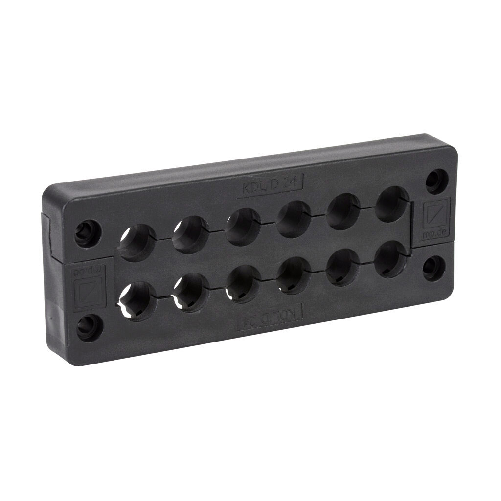568321 - Murrplastik KDL/D series cable entry system frame, polypropylene frame, TPE grommet block, 24-pin frame, black, (12) small opening(s), UL Type 1 and 12, IP65. Requires (12) Murrplastik KDT/X series small grommets.