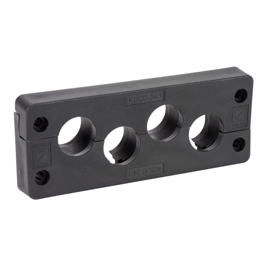 568323 - Murrplastik KDL/D series cable entry system frame, polypropylene frame, TPE grommet block, 24-pin frame, black, (4) medium opening(s), UL Type 1, 12 and 4X indoor use only, IP65. Requires (4) Murrplastik KDT/X series medium grommets.