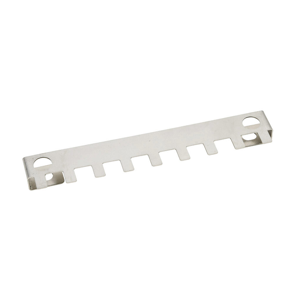 571046 - Murrplastik ZL-AB series discharge plate, stainless steel, 140mm, holds (9) cable(s). Package of 5. For use with Murrplastik ZL series 566124 cable strain relief plate.