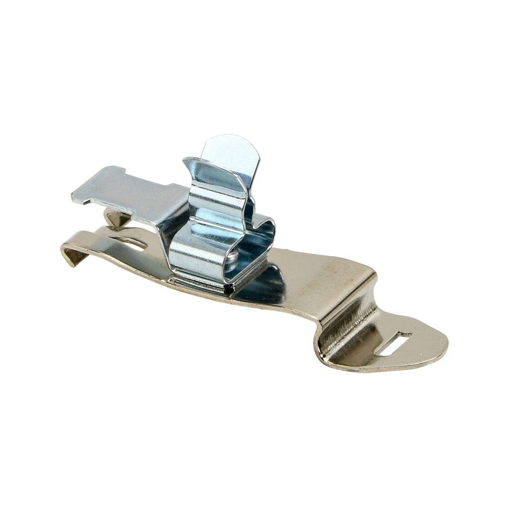 571075 - Murrplastik SCFZ-EMV series EMC shield cable clip, accepts 0.12-0.24in diameter cable, 35mm DIN rail mount, with strain relief, zinc plated spring steel. Package of 5.