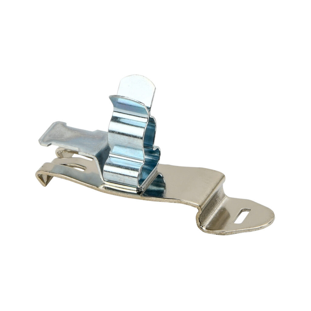 571077 - Murrplastik SCFZ-EMV series EMC shield cable clip, accepts 0.31-0.43in diameter cable, 35mm DIN rail mount, with strain relief, zinc plated spring steel. Package of 5.