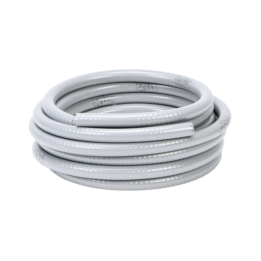6002-22-00 - Atkore Liquid-Tuff 6000 liquid-tight flexible non-metallic conduit, embedded spiral rigid PVC, PVC wall, 1/2in trade size, gray, UL-1660 Listed, 25ft/7.6m coil length.