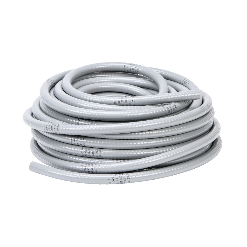 6002-30-00 - Atkore Liquid-Tuff 6000 liquid-tight flexible non-metallic conduit, embedded spiral rigid PVC, PVC wall, 1/2in trade size, gray, UL-1660 Listed, 100ft/30.4m coil length.