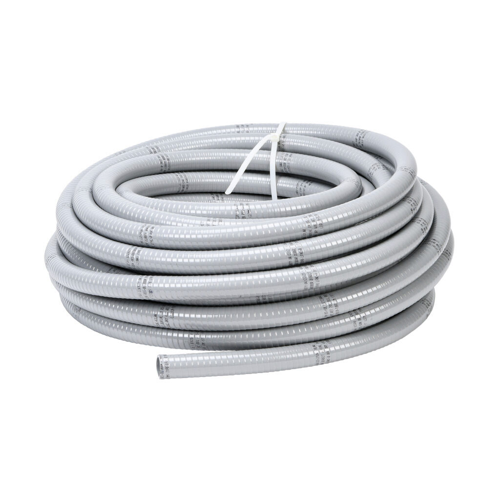 6004-30-00 - Atkore Liquid-Tuff 6000 liquid-tight flexible non-metallic conduit, embedded spiral rigid PVC, PVC wall, 1in trade size, gray, UL-1660 Listed, 100ft/30.4m coil length.