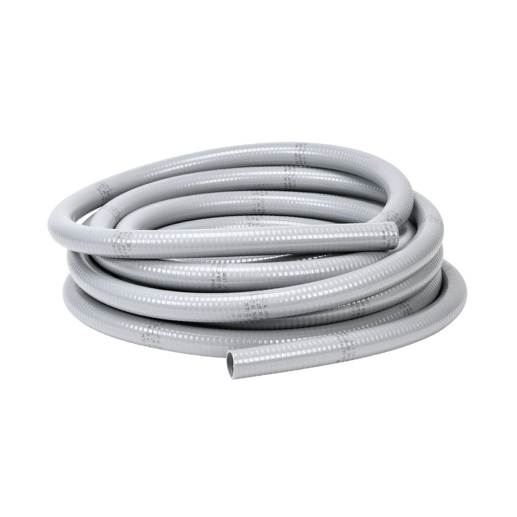 6005-24-00 - Atkore Liquid-Tuff 6000 liquid-tight flexible non-metallic conduit, embedded spiral rigid PVC, PVC wall, 1-1/4in trade size, gray, UL-1660 Listed, 50ft/15.2m coil length.