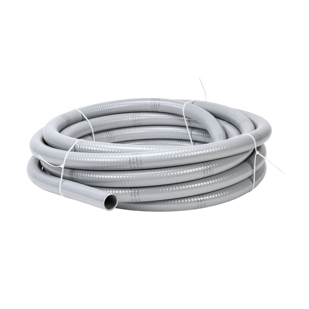 6006-24-00 - Atkore Liquid-Tuff 6000 liquid-tight flexible non-metallic conduit, embedded spiral rigid PVC, PVC wall, 1-1/2in trade size, gray, UL-1660 Listed, 50ft/15.2m coil length.