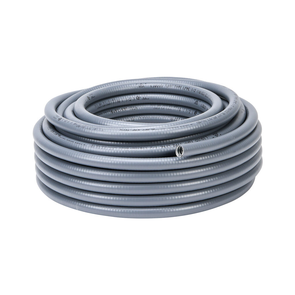6202-30-00 - Atkore Liquid-Tuff 6200 liquid-tight flexible metallic conduit, galvanized low carbon steel, PVC jacket, 1/2in trade size, gray, UL-360 Listed, 100ft/30.4m coil length.