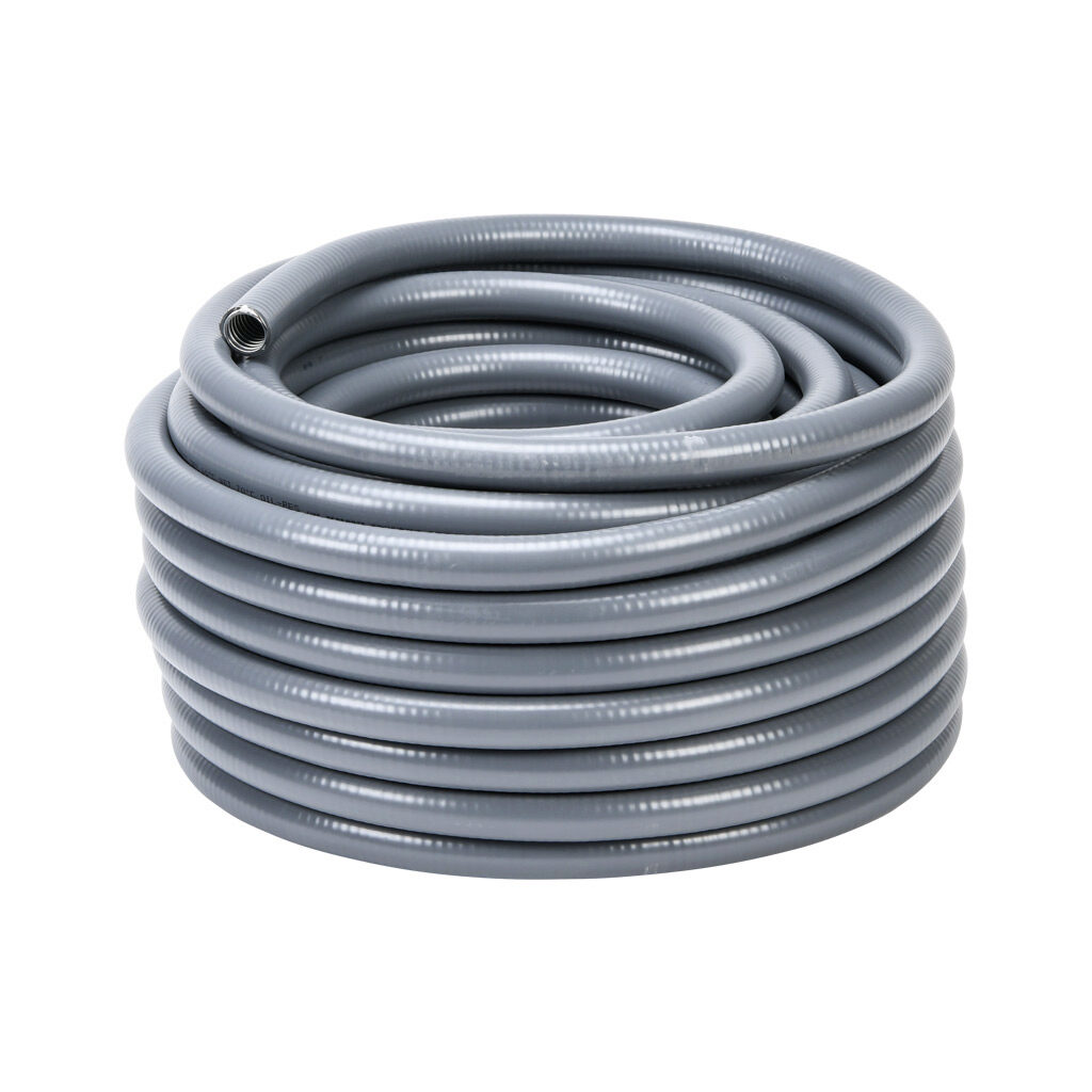 6203-30-00 - Atkore Liquid-Tuff 6200 liquid-tight flexible metallic conduit, galvanized low carbon steel, PVC jacket, 3/4in trade size, gray, UL-360 Listed, 100ft/30.4m coil length.