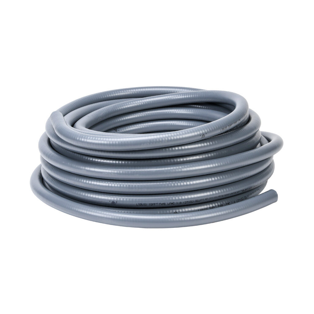 6204-30-00 - Atkore Liquid-Tuff 6200 liquid-tight flexible metallic conduit, galvanized low carbon steel, PVC jacket, 1in trade size, gray, UL-360 Listed, 100ft/30.4m coil length.
