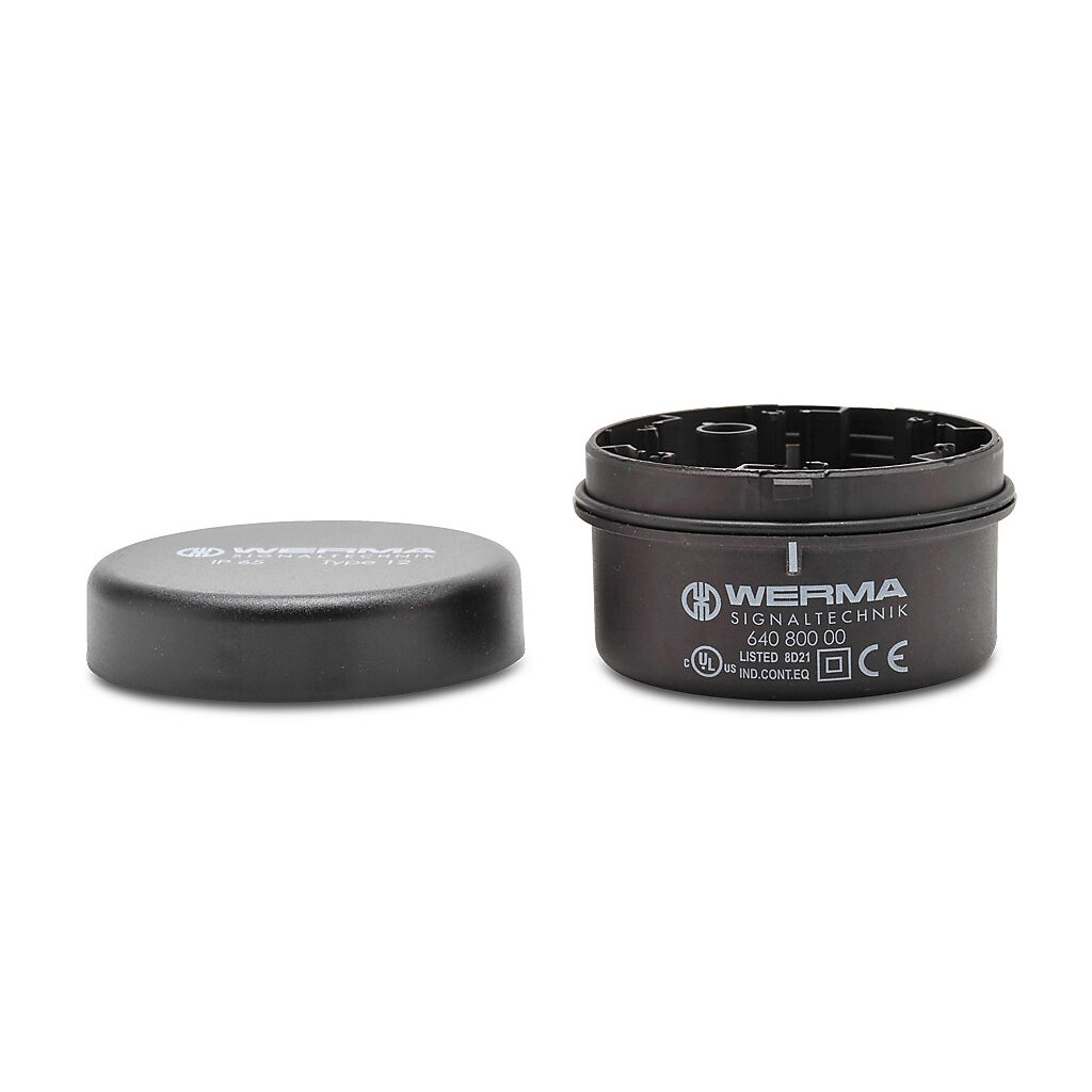 64080000 - WERMA terminal element, 70mm diameter, cage clamp, base or bracket mount, IP65. Cap and seal included.