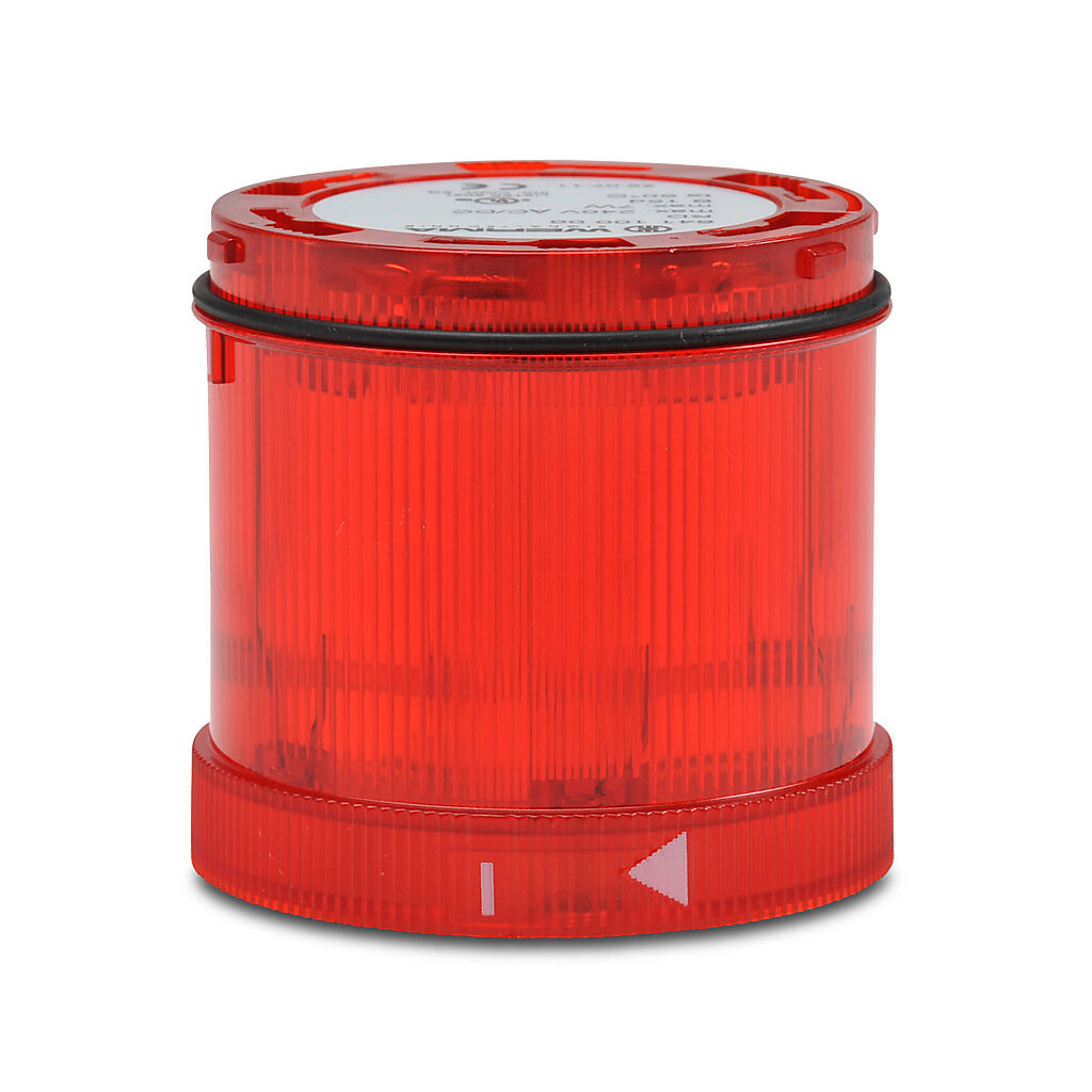 64110000 - WERMA incandescent light element, 70mm diameter, red, permanent light function, 12-240 VAC/VDC, colored lens, IP65. Requires incandescent bulb.