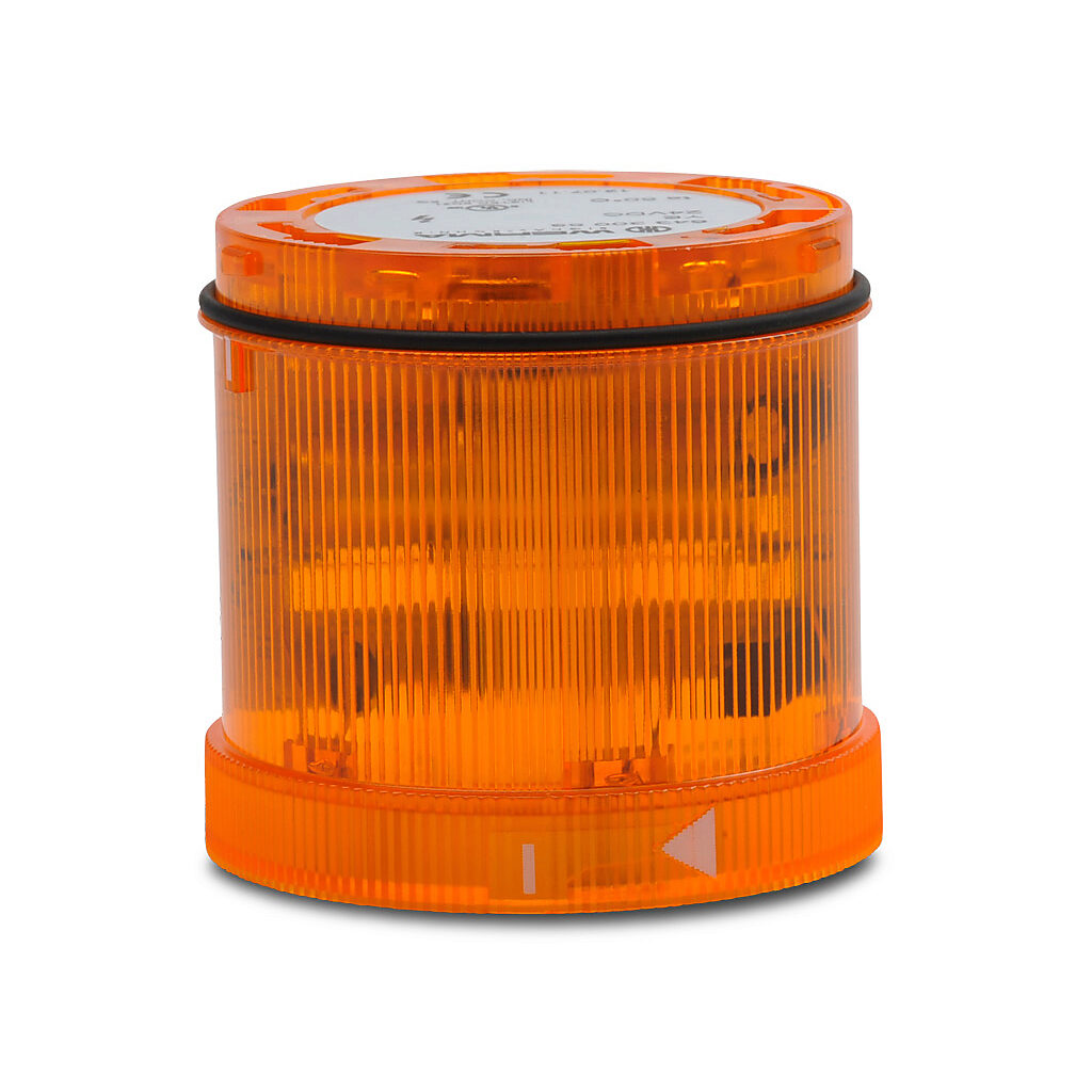 64330055 - WERMA Xenon tube light element, 70mm diameter, yellow, flashing strobe (1 Hz ON for 10ms) light function, 24 VDC, colored lens, IP65.