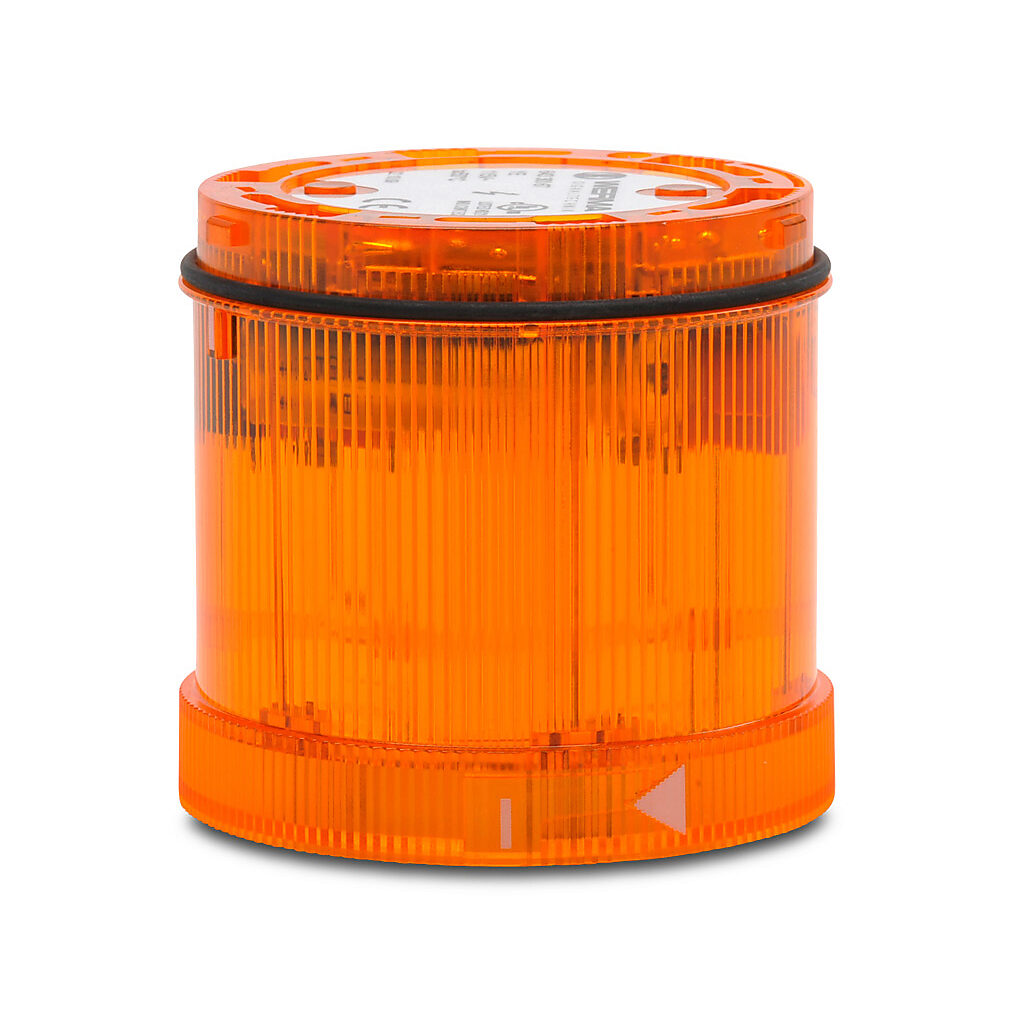 64330067 - WERMA Xenon tube light element, 70mm diameter, yellow, flashing strobe (1 Hz ON for 10ms) light function, 115 VAC, colored lens, IP65.