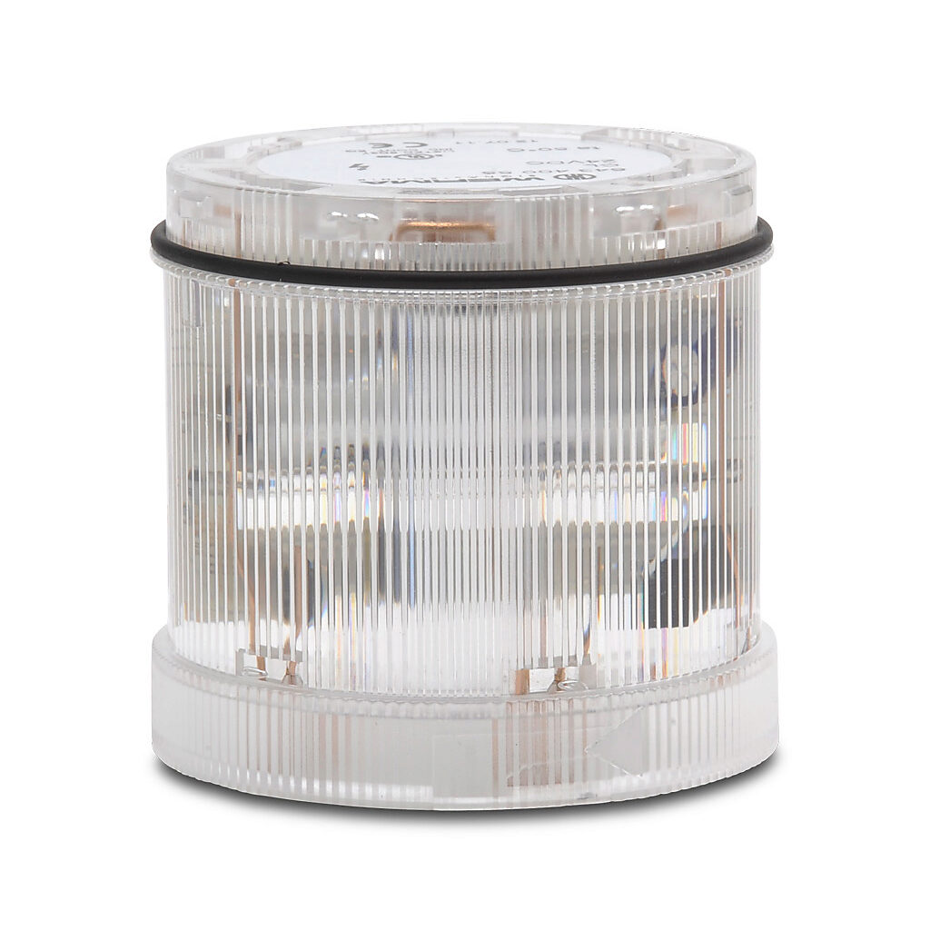 64340055 - WERMA Xenon tube light element, 70mm diameter, clear/white, flashing strobe (1 Hz ON for 10ms) light function, 24 VDC, clear lens, IP65.