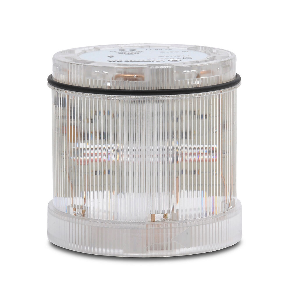 64340067 - WERMA Xenon tube light element, 70mm diameter, clear/white, flashing strobe (1 Hz ON for 10ms) light function, 115 VAC, clear lens, IP65.