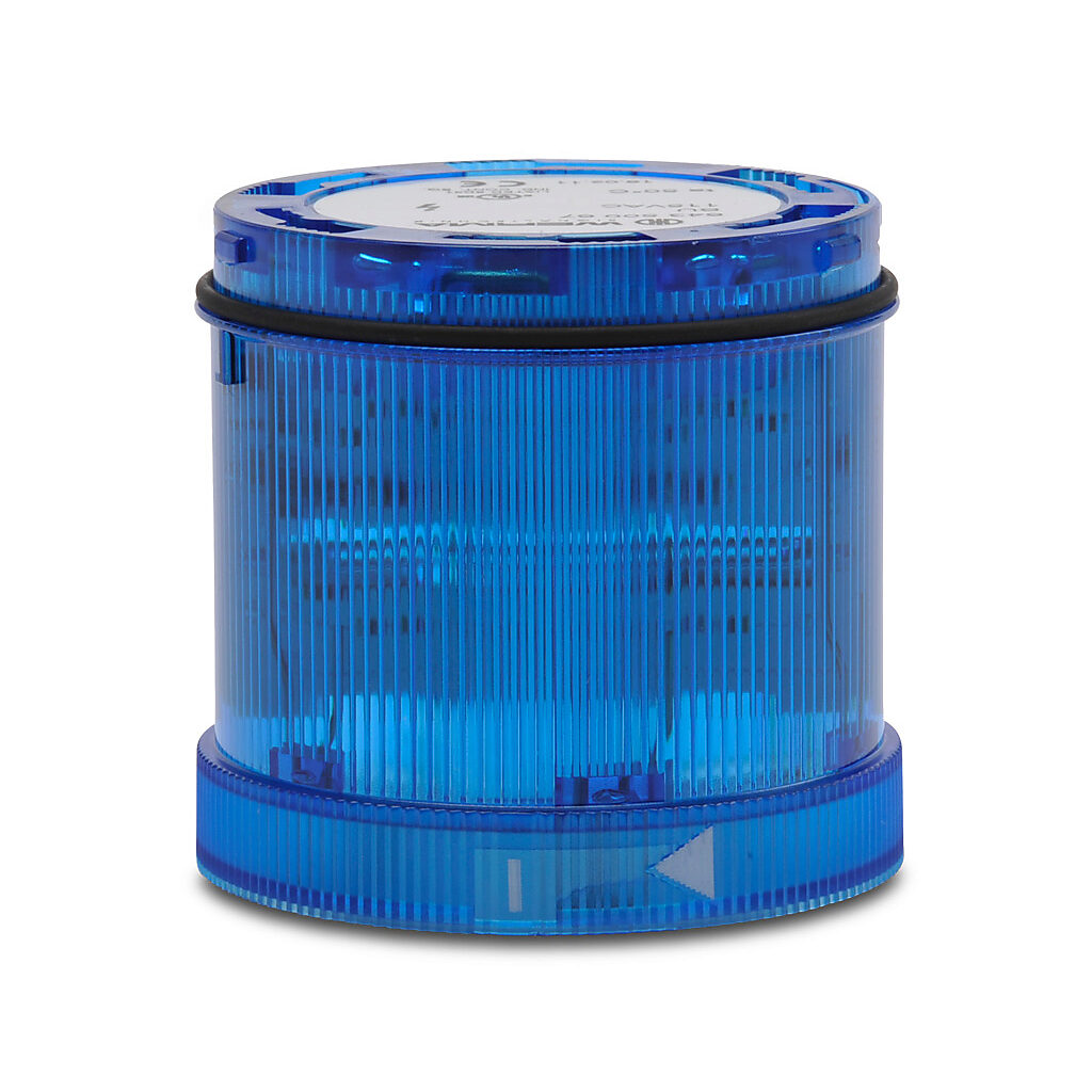 64350067 - WERMA Xenon tube light element, 70mm diameter, blue, flashing strobe (1 Hz ON for 10ms) light function, 115 VAC, colored lens, IP65.