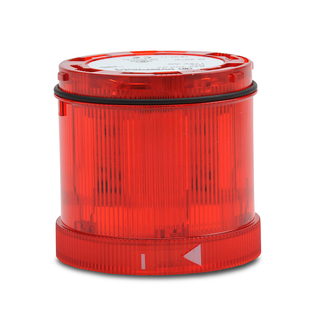 64410067 - WERMA LED light element, 70mm diameter, red, permanent light function, 115 VAC, colored lens, IP65.
