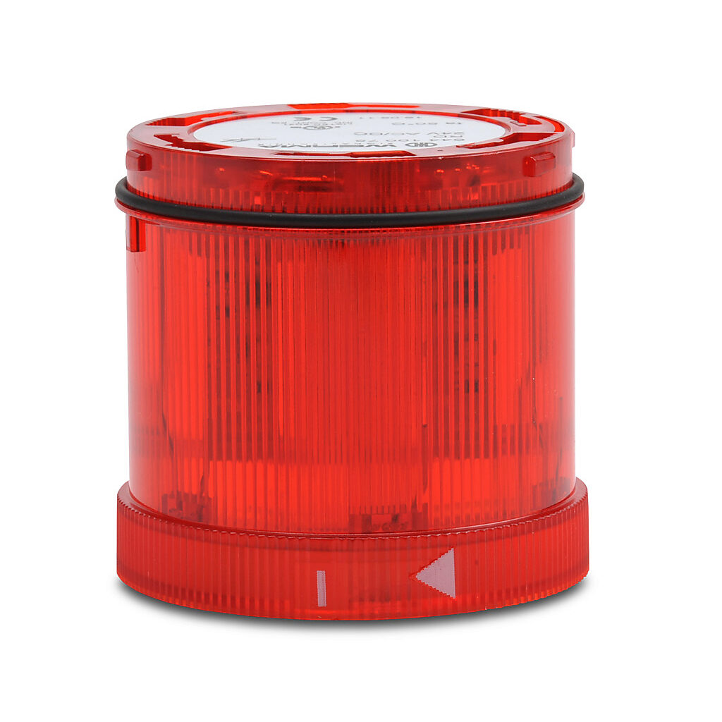 64410075 - WERMA LED light element, 70mm diameter, red, permanent light function, 24 VAC/VDC, colored lens, IP65.