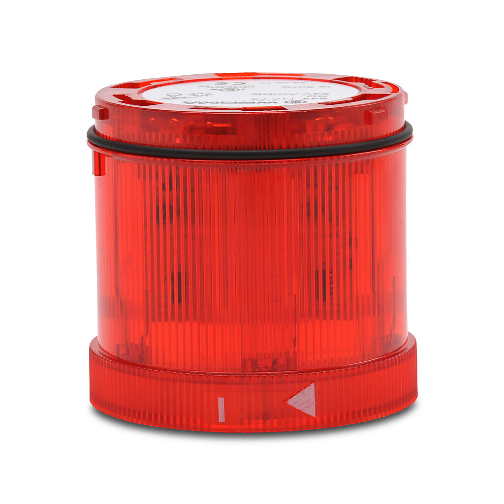 64412055 - WERMA LED light element, 70mm diameter, red, flashing (1 Hz ON for 2x10ms) light function, 24 VDC, colored lens, IP65.