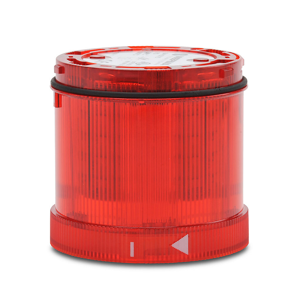 64413075 - WERMA LED light element, 70mm diameter, red, rotating (120rpm) light function, 24 VAC/VDC, colored lens, IP65.