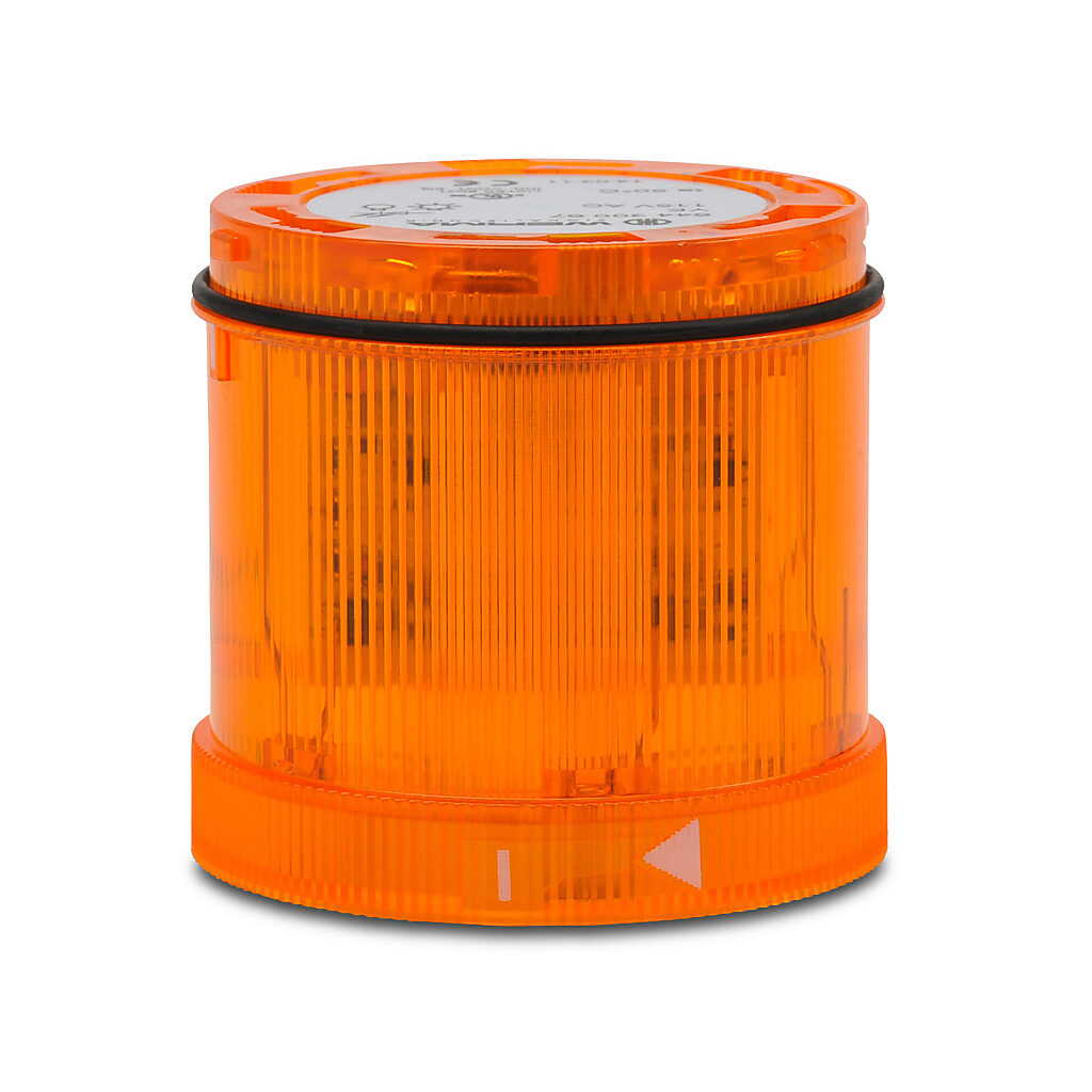 64430067 - WERMA LED light element, 70mm diameter, yellow, permanent light function, 115 VAC, colored lens, IP65.