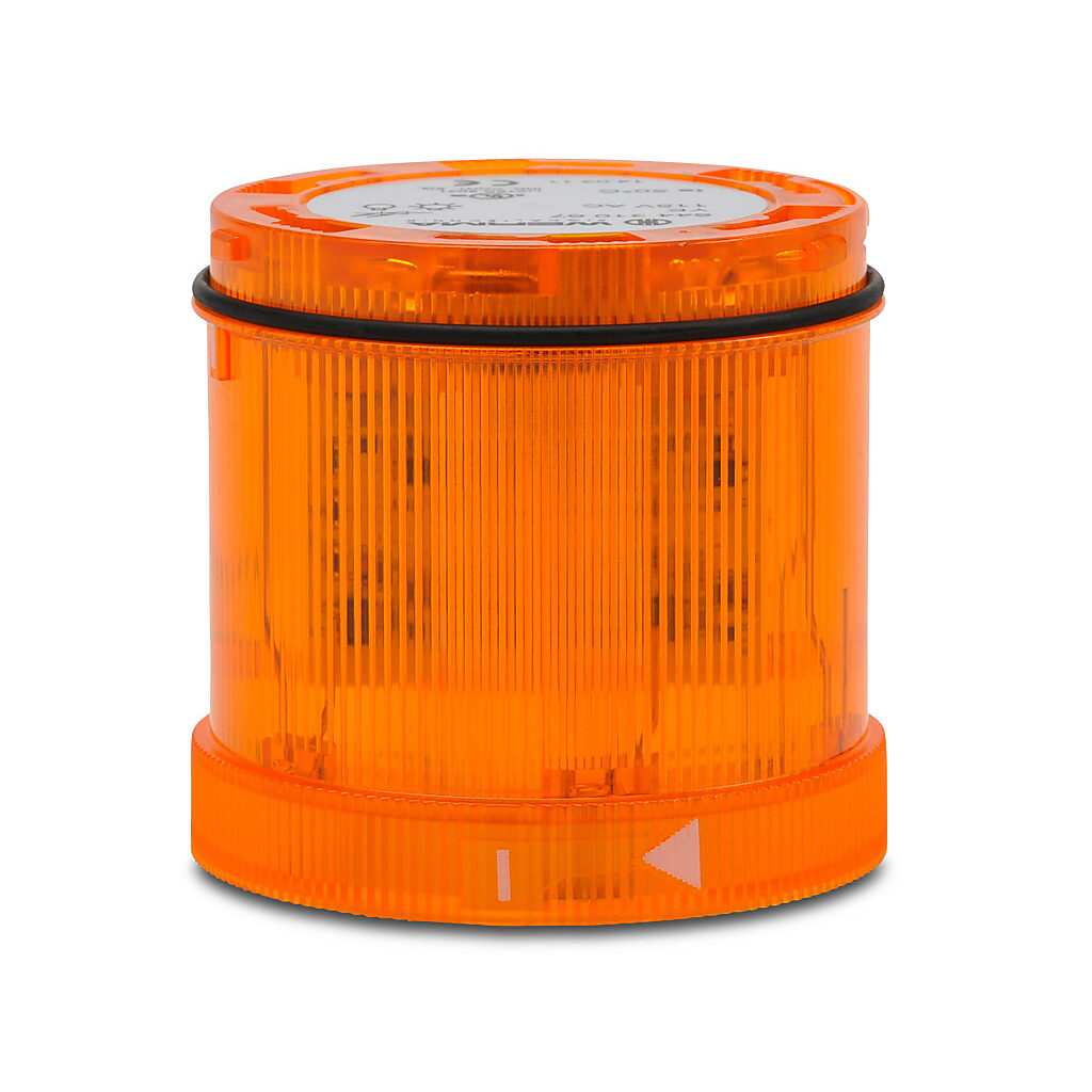 64431067 - WERMA LED light element, 70mm diameter, yellow, blinking (1 Hz ON for 550ms) light function, 115 VAC, colored lens, IP65.