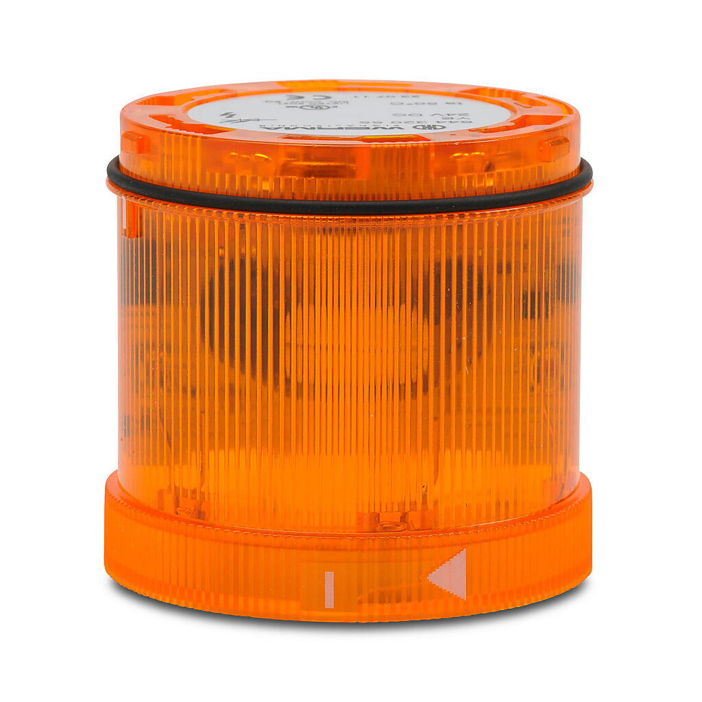 64432055 - WERMA LED light element, 70mm diameter, yellow, flashing (1 Hz ON for 2x10ms) light function, 24 VDC, colored lens, IP65.