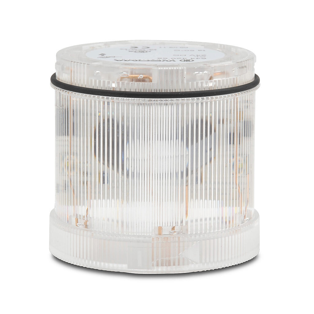 64442055 - WERMA LED light element, 70mm diameter, clear/white, flashing (1 Hz ON for 2x10ms) light function, 24 VDC, clear lens, IP65.