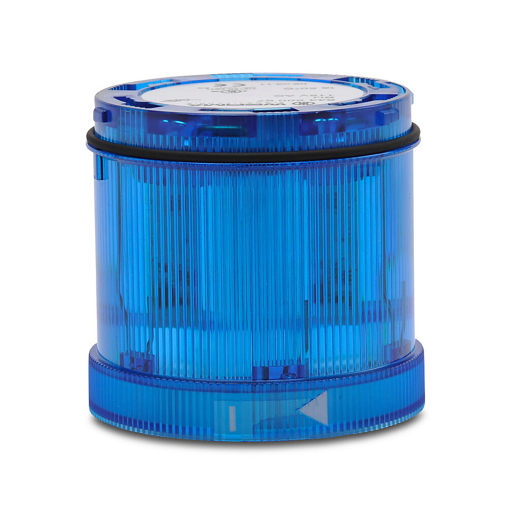 64450067 - WERMA LED light element, 70mm diameter, blue, permanent light function, 115 VAC, colored lens, IP65.