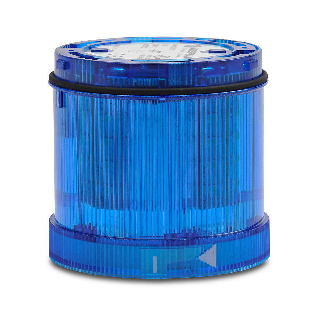 64453075 - WERMA LED light element, 70mm diameter, blue, rotating (120rpm) light function, 24 VAC/VDC, colored lens, IP65.