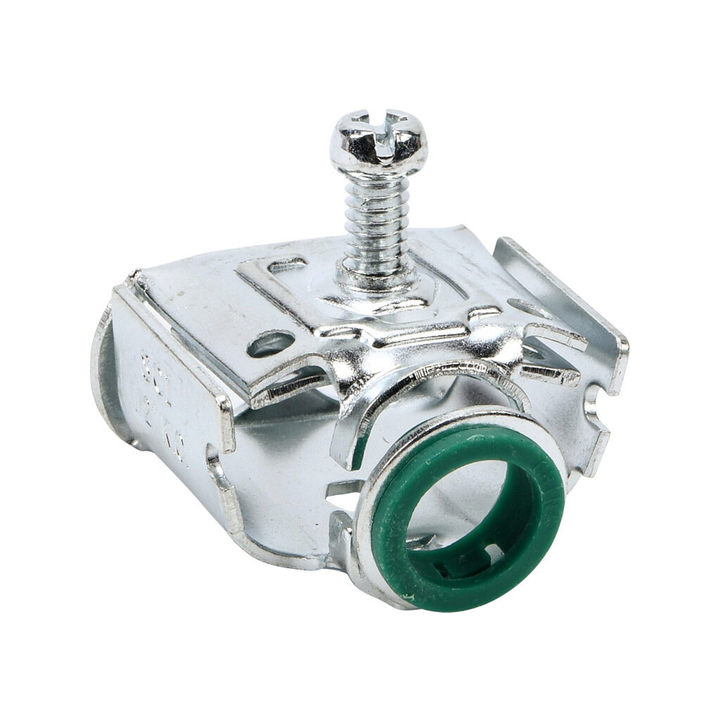 65805B - Halex fitting, zinc die cast, straight duplex, 3/8in trade size, MC snap-in conduit connection. Package of 25. For use with flexible metal conduit (FMC), AC cable (BX), MC cable. Screw included.