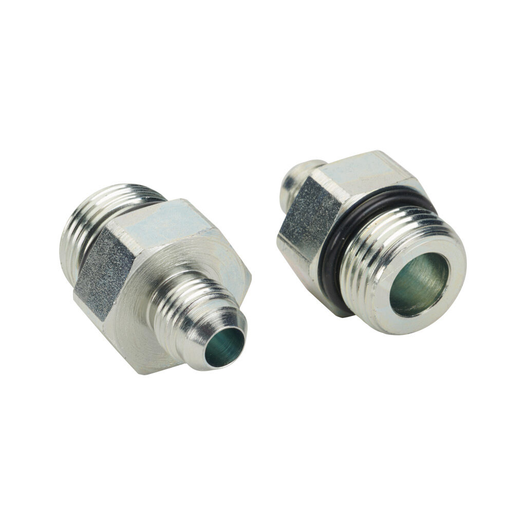 6MJ-10MB - HY-TECH hydraulic fluid adapter, straight, plated steel body, (1) -6 male JIC 37 deg and (1) -10 male o-ring boss. Package of 2.