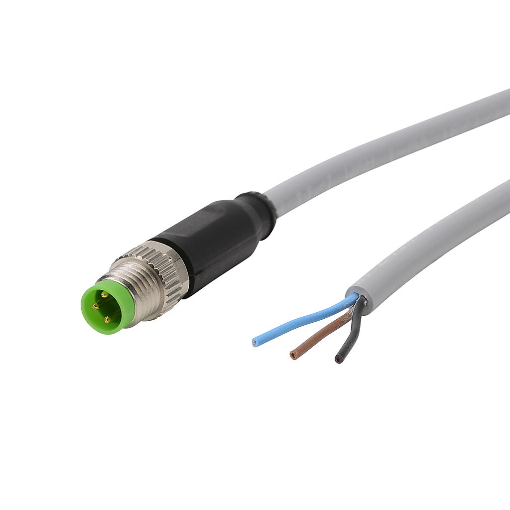7000-08001-2100500 - Murrelektronik connection cable, M8 axial male to pigtail, 3-pole, PVC jacket, gray, 16.4ft/5m cable length, IP65 IP66K IP67, sensor & signal.
