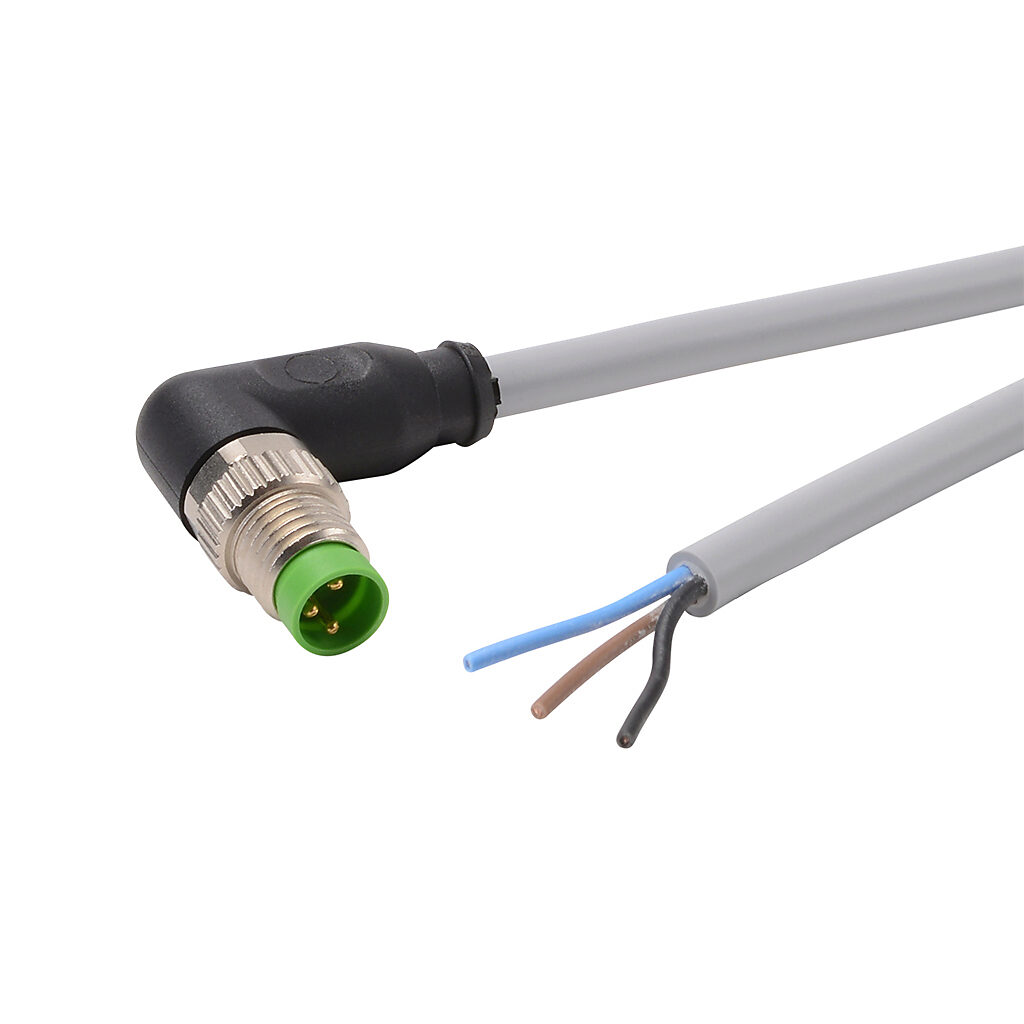 7000-08021-2100500 - Murrelektronik connection cable, M8 right-angle male to pigtail, 3-pole, PVC jacket, gray, 16.4ft/5m cable length, IP65 IP66K IP67, sensor & signal.