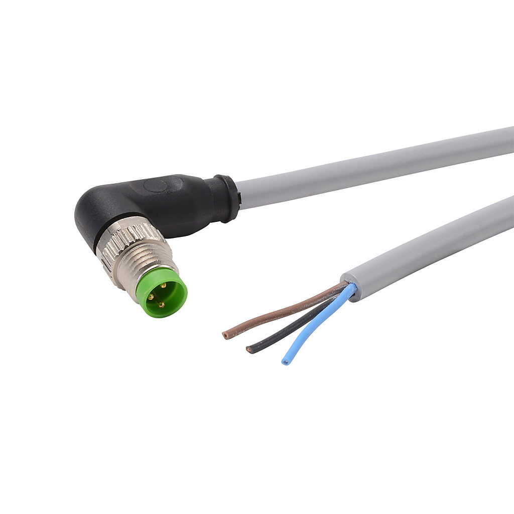 7000-08021-2101000 - Murrelektronik connection cable, M8 right-angle male to pigtail, 3-pole, PVC jacket, gray, 32.8ft/10m cable length, IP65 IP66K IP67, sensor & signal.