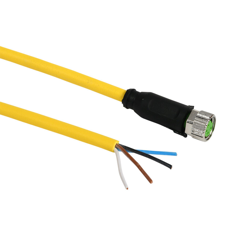 7000-08061-0310200 - Murrelektronik connection cable, M8 axial female to pigtail, 4-pole, PUR jacket, yellow, 6.5ft/2m cable length, IP65 IP66K IP67, sensor & signal.