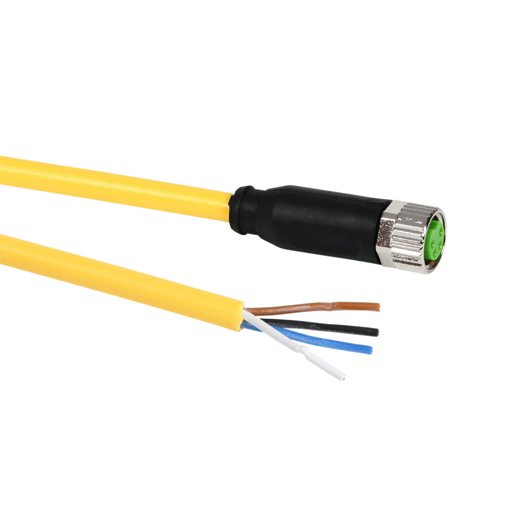 7000-08061-0310500 - Murrelektronik connection cable, M8 axial female to pigtail, 4-pole, PUR jacket, yellow, 16.4ft/5m cable length, IP65 IP66K IP67, sensor & signal.