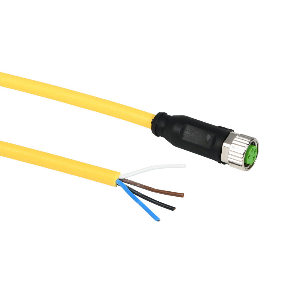 7000-08061-0311000 - Murrelektronik connection cable, M8 axial female to pigtail, 4-pole, PUR jacket, yellow, 32.8ft/10m cable length, IP65 IP66K IP67, sensor & signal.