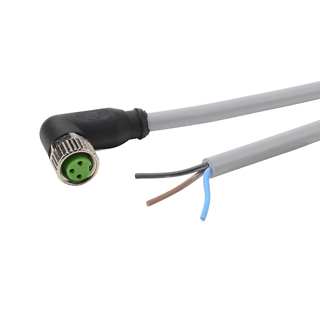 7000-08081-2100500 - Murrelektronik connection cable, M8 right-angle female to pigtail, 3-pole, PVC jacket, gray, 16.4ft/5m cable length, IP65 IP66K IP67, sensor & signal.