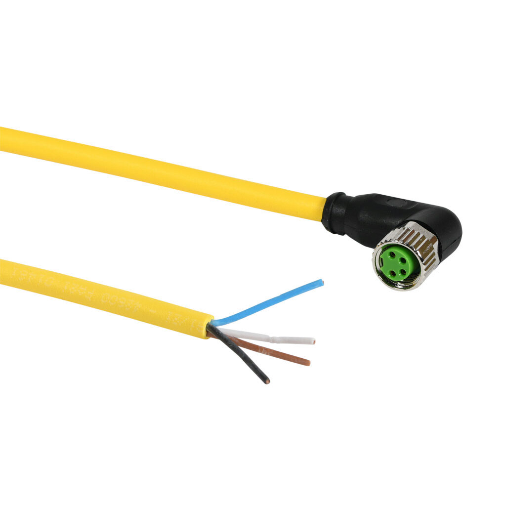 7000-08101-0311000 - Murrelektronik connection cable, M8 right-angle female to pigtail, 4-pole, PUR jacket, yellow, 32.8ft/10m cable length, IP65 IP66K IP67, sensor & signal.