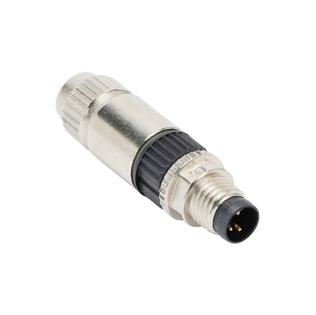 7000-08331-0000000 - Murrelektronik connector, field-wireable, M8 barrel 3-pin male axial connection, accepts cable diameter size 2.5-5.1mm, 22 - 26 AWG, insulation displacement (IDC) connection, IP67.