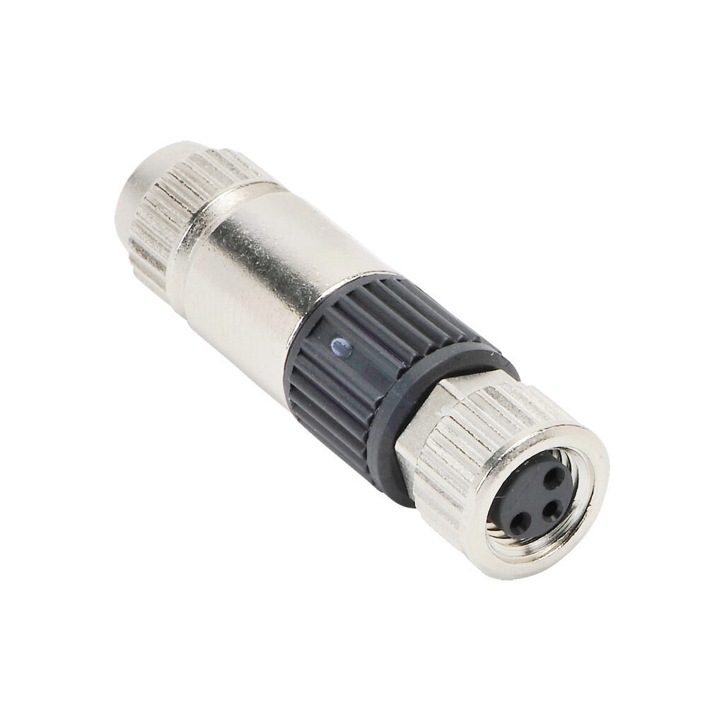 7000-08371-0000000 - Murrelektronik connector, field-wireable, M8 nut 3-pin female axial connection, accepts cable diameter size 2.5-5.1mm, 22 - 26 AWG, insulation displacement (IDC) connection, IP67.