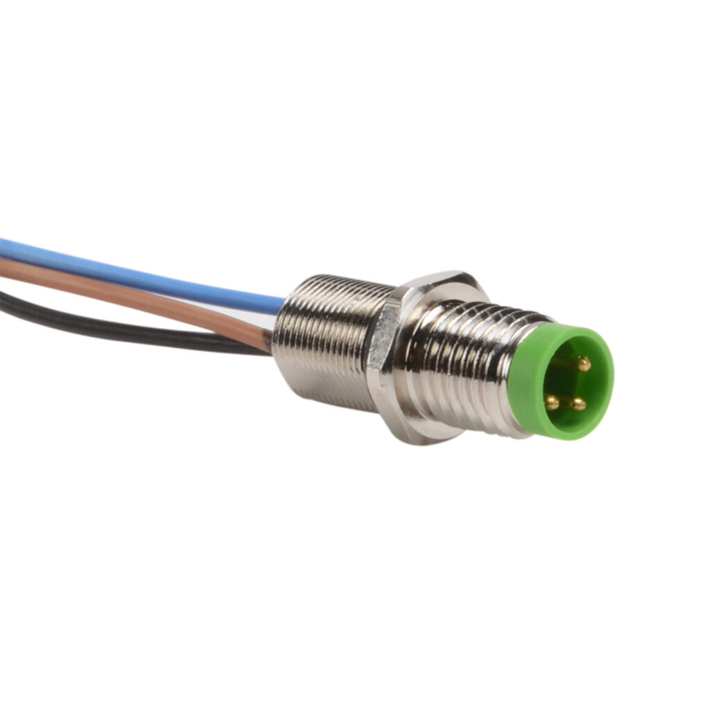 7000-08553-9700100 - Murrelektronik bulkhead connector, M8 3-wire male to pigtail, 24 AWG, 3.2ft/1m cable length, nylon 12 conductor insulation material, IP67.