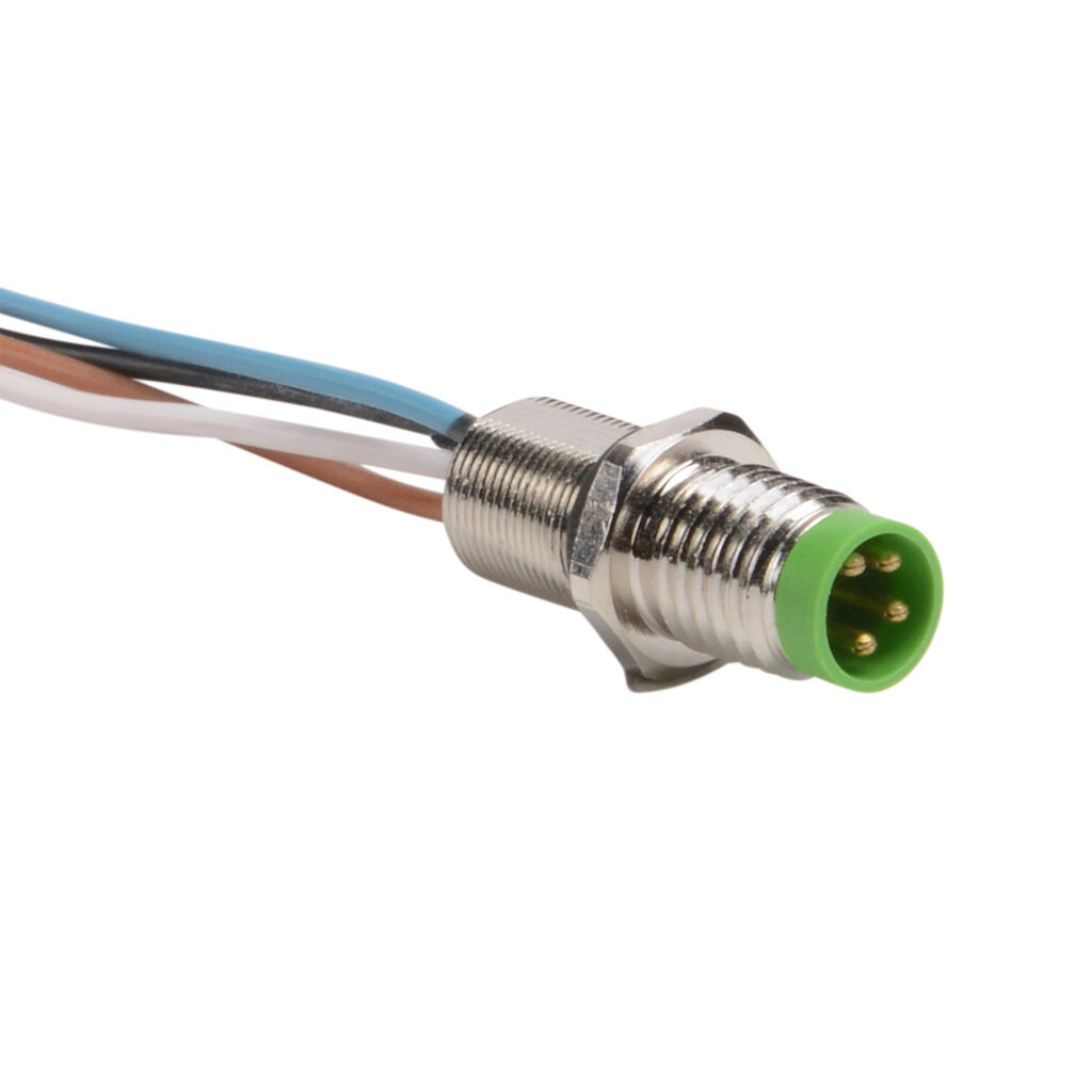 7000-08563-9690100 - Murrelektronik bulkhead connector, M8 4-wire male to pigtail, 24 AWG, 3.2ft/1m cable length, nylon 12 conductor insulation material, IP67.
