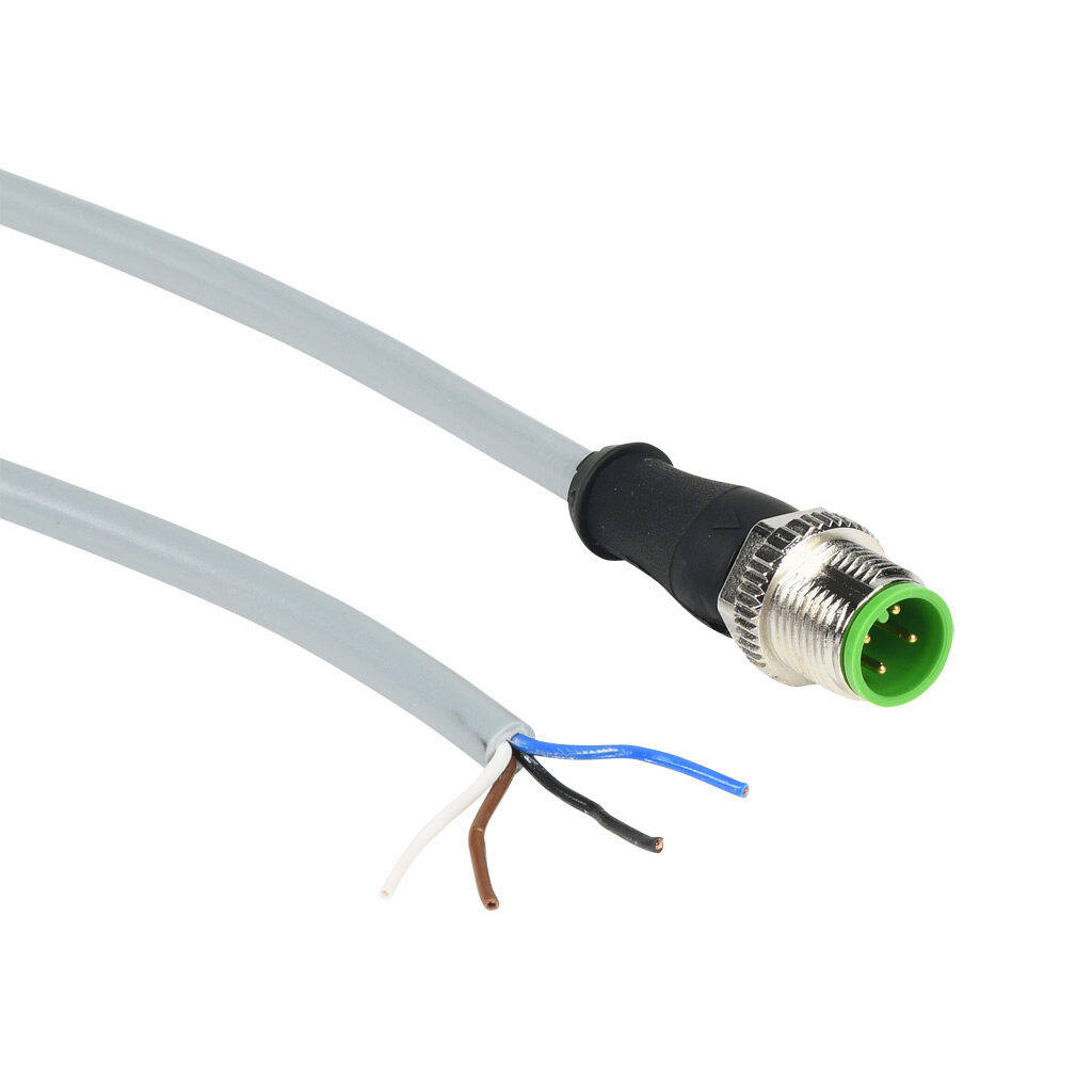 7000-12021-2140500 - Murrelektronik connection cable, M12 axial male A-coded to pigtail, 4-pole, 250 VAC/VDC, 4A, 22 AWG, PVC jacket, gray, unshielded, 16.4ft/5m cable length, IP65 IP66K IP67, sensor & signal.