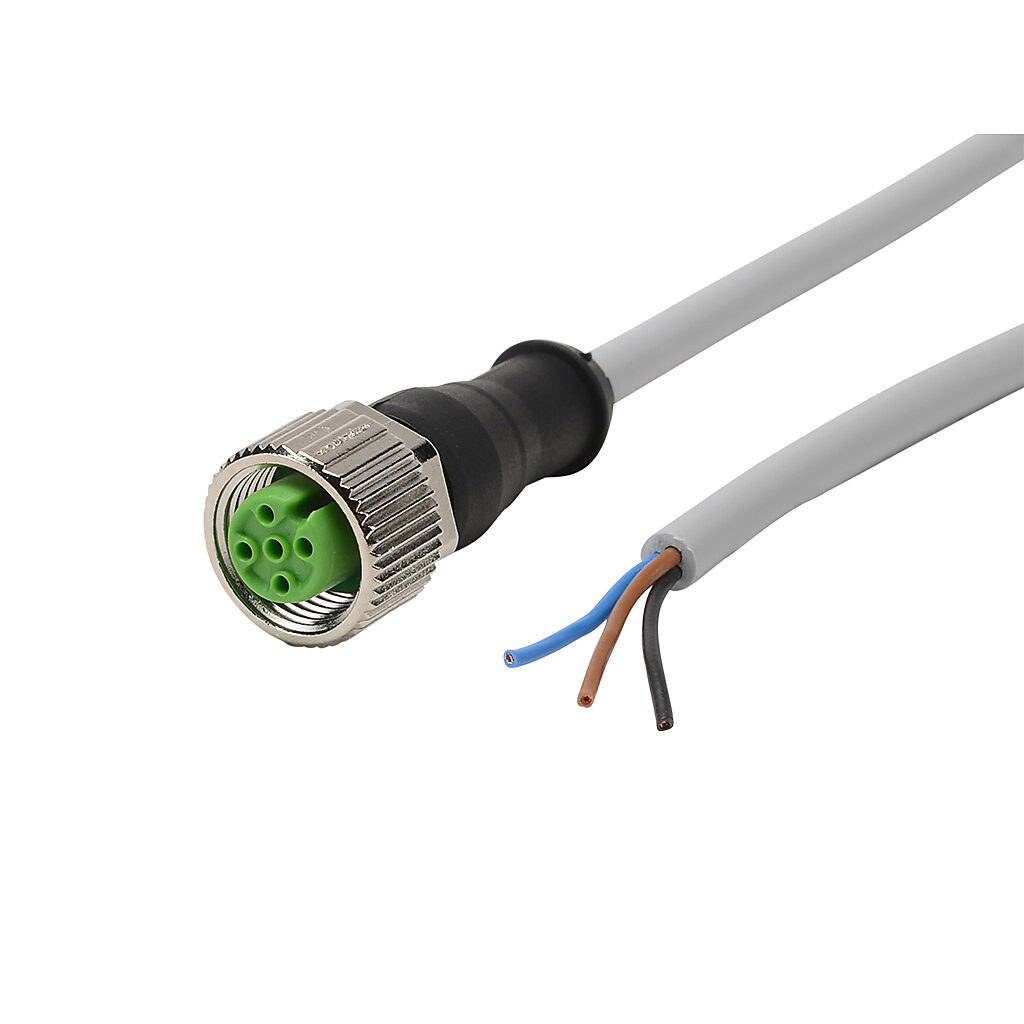 7000-12181-2130500 - Murrelektronik connection cable, M12 axial female to pigtail, 3-pole, PVC jacket, gray, 16.4ft/5m cable length, IP65 IP66K IP67, sensor & signal.